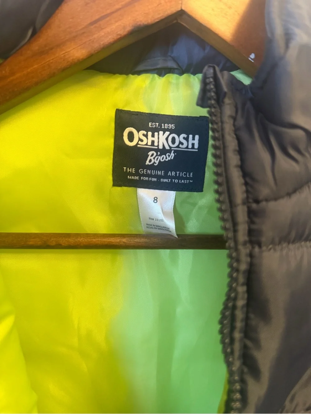 OshKosh B'gosh Charcoal Vest with Lime Lining